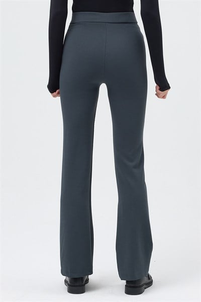 Füme Straight/Düz Kesim Yüksek Bel Nervür Dikişli Örme Pantolon TCR-6873A