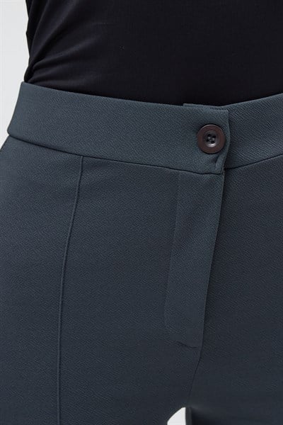Füme Straight/Düz Kesim Yüksek Bel Nervür Dikişli Örme Pantolon TCR-6873A