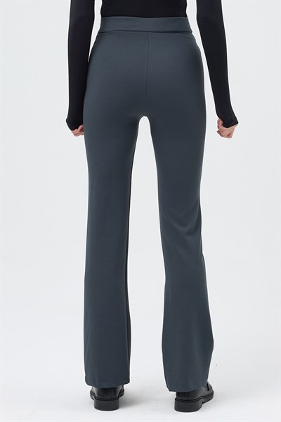 Füme Straight/Düz Kesim Yüksek Bel Nervür Dikişli Örme Pantolon TCR-6873A