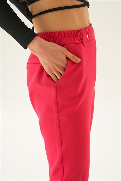 Fuşya Bel Aksesuar Detay Pantolon 7105-1
