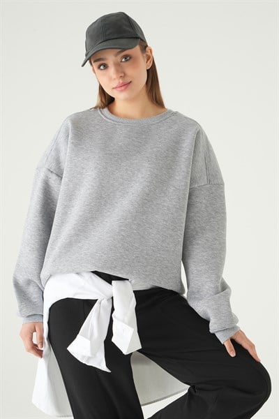 Gri Bisiklet Yaka Sweat 1029