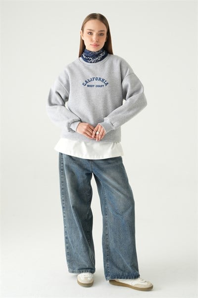 Gri California Baskılı Sweat 1403