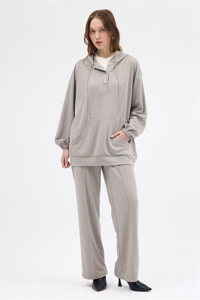 Gri Cepli Kapüşonlu Tunik Pantolon Takımı 8105A