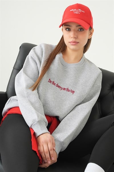 Gri Cherry On Top Baskılı Sweat 1041