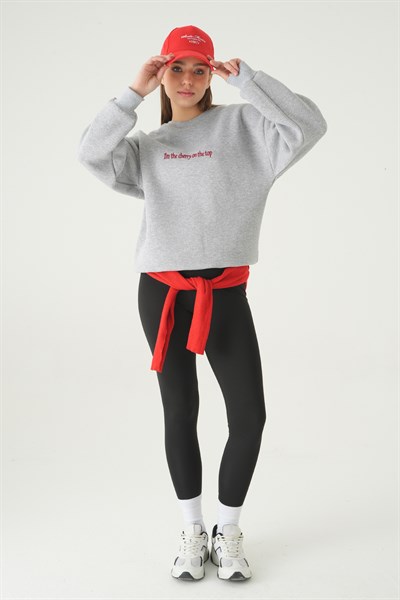 Gri Cherry On Top Baskılı Sweat 1041