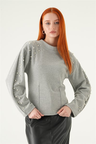 Gri İnci Detay Kazak 3129A