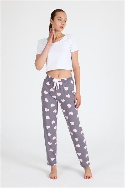 Gri Kalp Desenlim Pijama Altı 4522