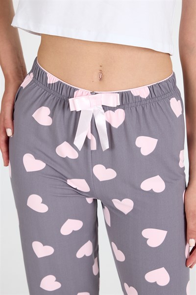 Gri Kalp Desenlim Pijama Altı 4522