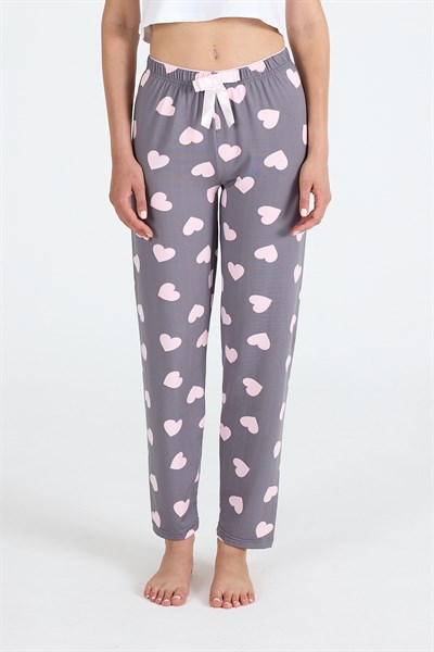 Gri Kalp Desenlim Pijama Altı 4522