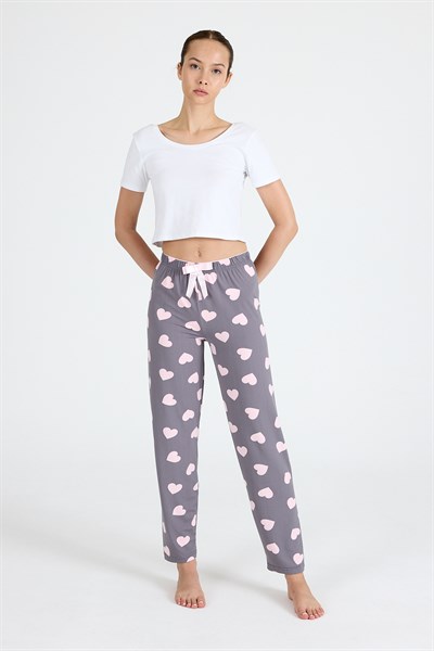 Gri Kalp Desenlim Pijama Altı 4522
