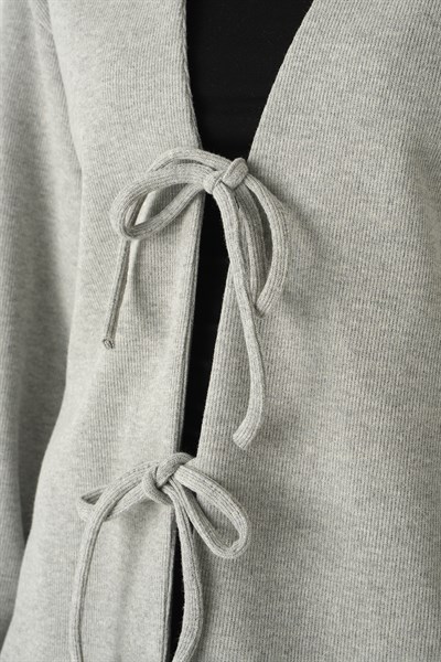 Gri Ön Bağlamalı Uzun Kimono 3072A