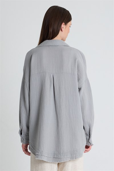 Gri Oversize %100 Pamuk Müslin Gömlek 4786A