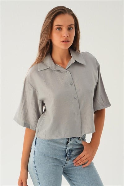 Gri Oversize Kısa Gömlek 4159A