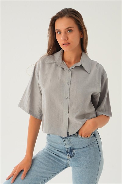 Gri Oversize Kısa Gömlek 4159A