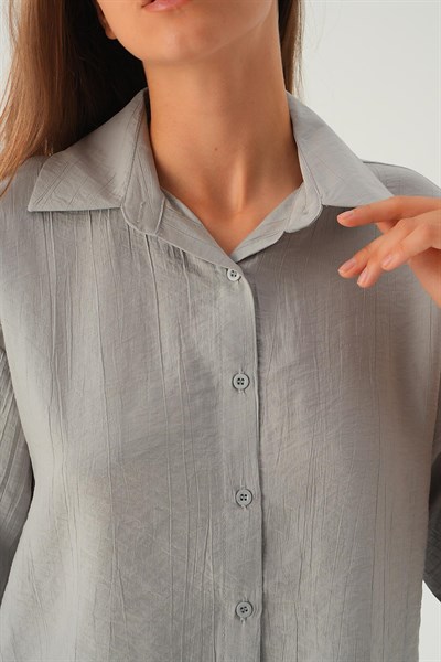 Gri Oversize Kısa Gömlek 4159A