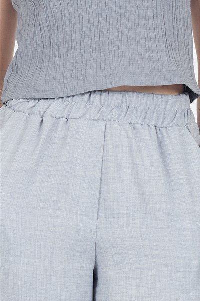 Gri Pamuklu Bel Lastikli Bol Paça Pantolon 4657