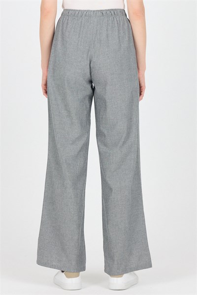 Gri Pamuklu Bel Lastikli Wide Leg/Bol Paça Pantolon 4754A