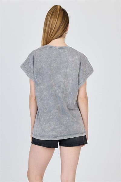 Gri Yıkamalı Oversize Basic Tişört 253014