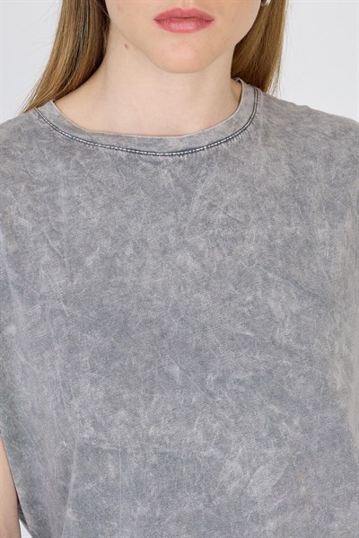 Gri Yıkamalı Oversize Basic Tişört 253014