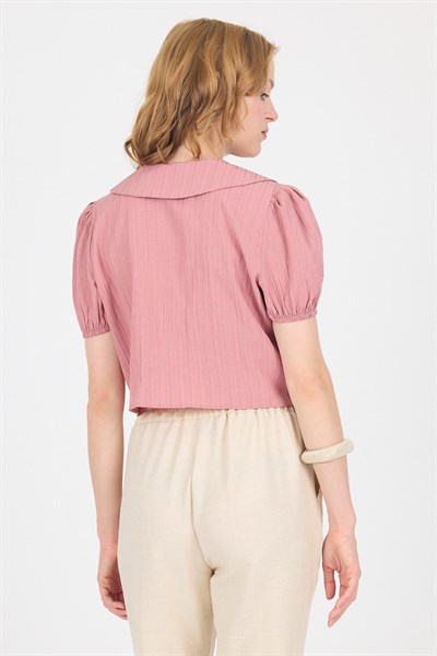Gül Bağlama Detaylı Bebe Yaka Crop Bluz 8064