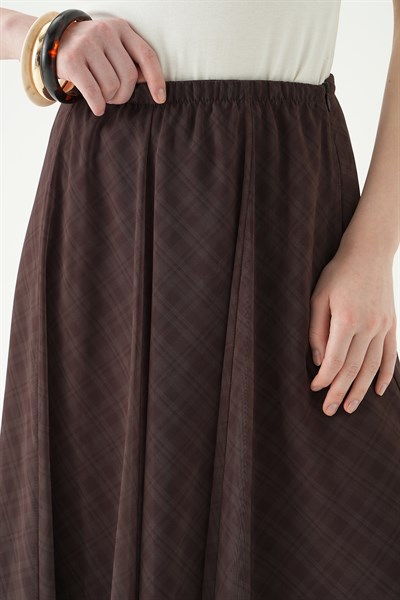 Kahve Asimetrik Şifon Etek 8459A
