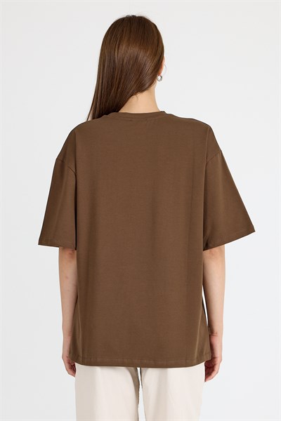 Kahve Ayı Baskılı Oversize Tişört 6559