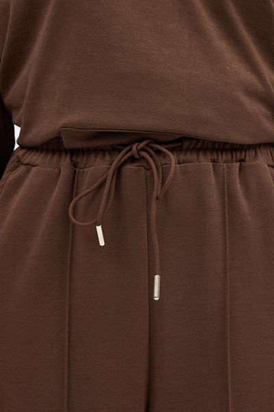 Kahve Cepli Kapüşonlu Tunik Pantolon Takımı 8105A