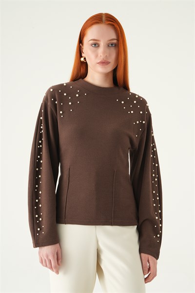 Kahve İnci Detay Kazak 3129A
