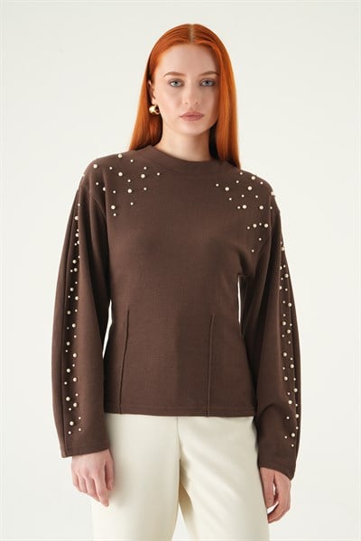 Kahve İnci Detay Kazak 3129A