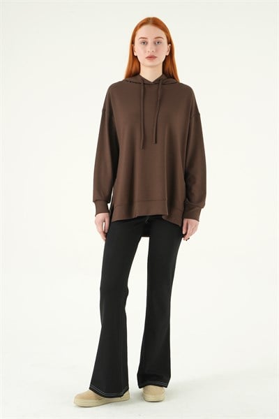 Kahve Kapüşonlu Tunik 8309A