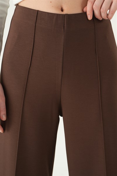Kahve Ön Çimalı Yüksek Bel Pantolon 8303A