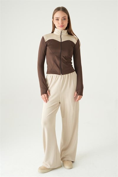 Kahve Ön Şeritli Fermuarlı Sweat 8325A