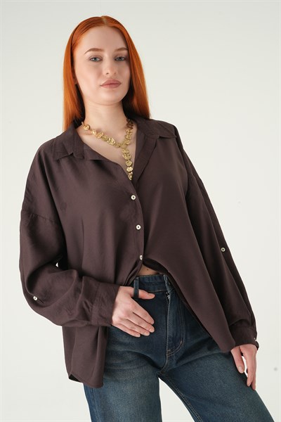 Kahve Oversize Gömlek 2893