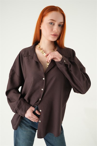 Kahve Oversize Gömlek 2893
