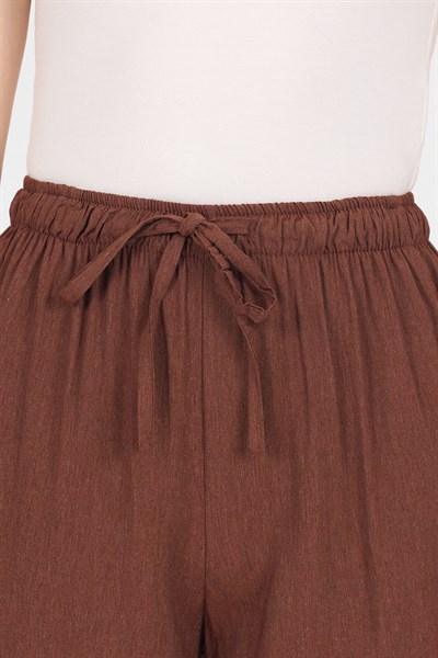 Kahve Pamuklu Bel Lastikli Wide Leg/Bol Paça Pantolon 4754A