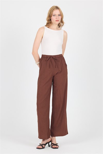 Kahve Pamuklu Bel Lastikli Wide Leg/Bol Paça Pantolon 4754A