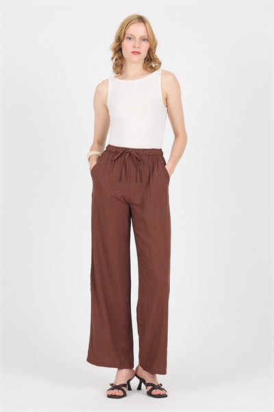 Kahve Pamuklu Bel Lastikli Wide Leg/Bol Paça Pantolon 4754A
