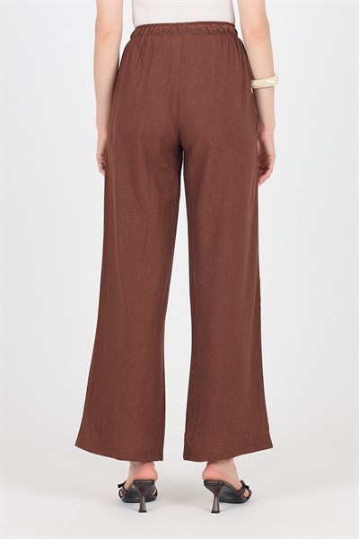 Kahve Pamuklu Bel Lastikli Wide Leg/Bol Paça Pantolon 4754A