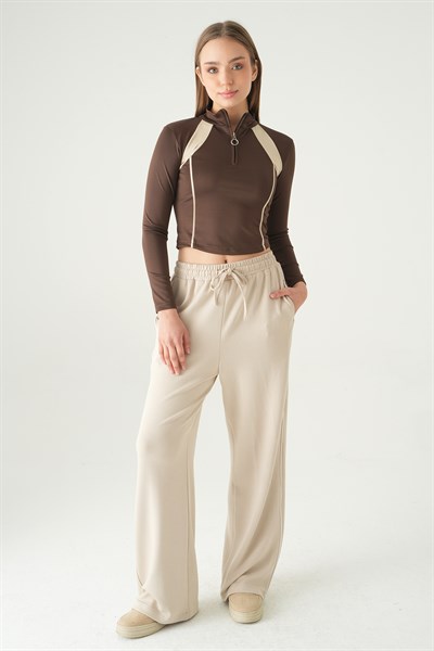 Kahve Şeritli Fermuarlı Sweat 8326A