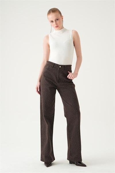 Kahve Taşlı Geniş Paça Jean 4910
