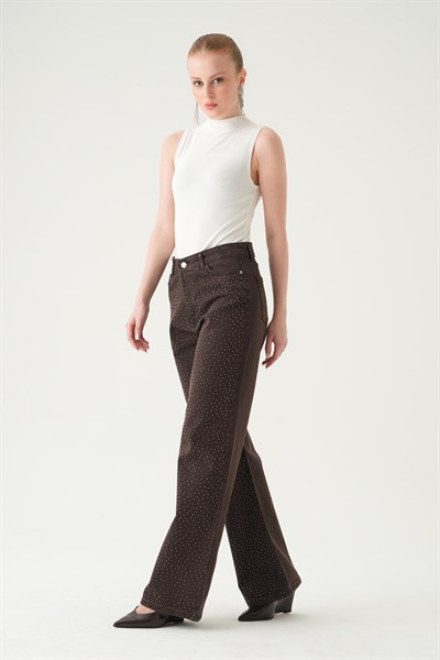 Kahve Taşlı Geniş Paça Jean 4910