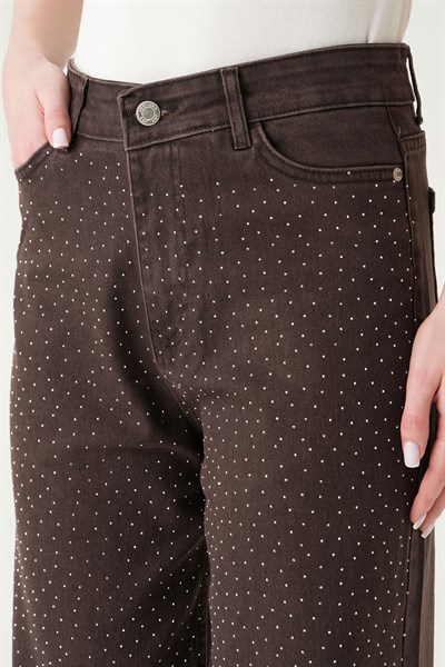 Kahve Taşlı Geniş Paça Jean 4910