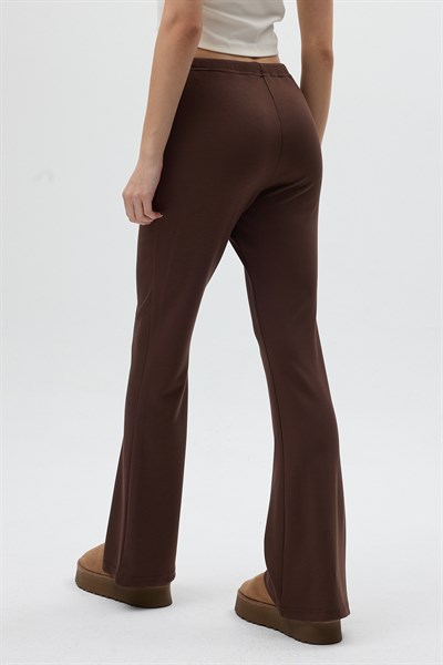 Kahverengi Geniş Paça Beli Bağcıklı Kadın Pantolon 8246A