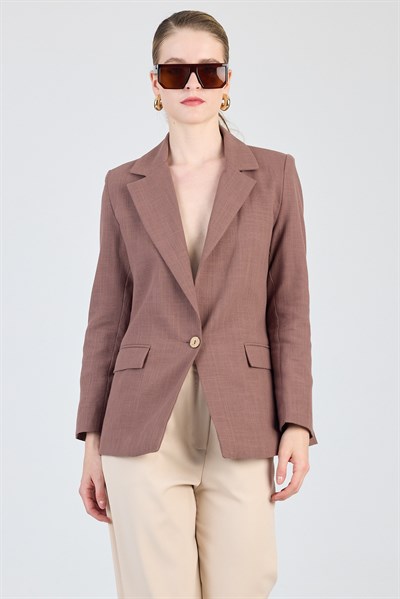 Kahverengi Keten Görünümlü %100 Pamuk Astarlı Blazer Ceket 6023-3