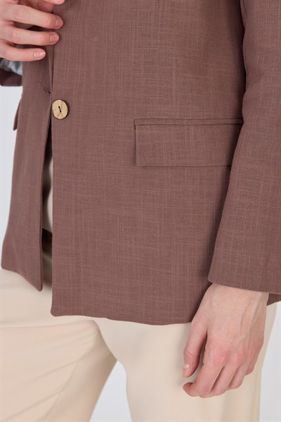 Kahverengi Keten Görünümlü %100 Pamuk Astarlı Blazer Ceket 6023-3