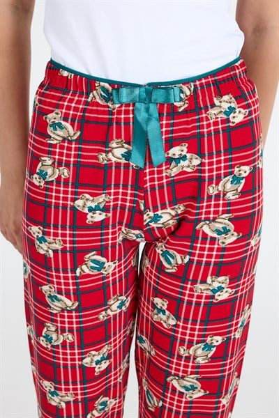 Kırmızı Ayıcık Desenli Örme Pijama Altı 4519