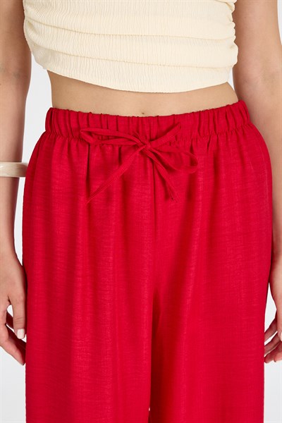 Kırmızı Bel Lastikli Pamuklu Örme Pantolon 8045A