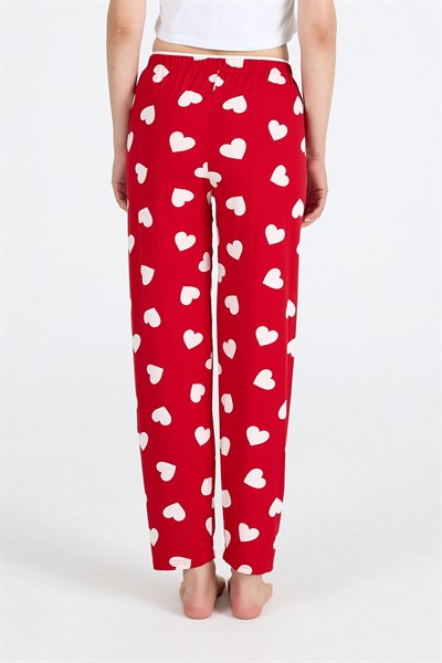 Kırmızı Kalp Desenli Örme Pijama Altı 4522