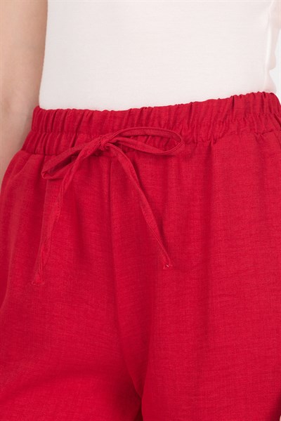 Kırmızı Pamuklu Bel Lastikli Düz Paça Düz Paça Pantolon 4800