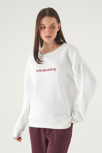 Krem Cherry On Top Baskılı Sweat 1041